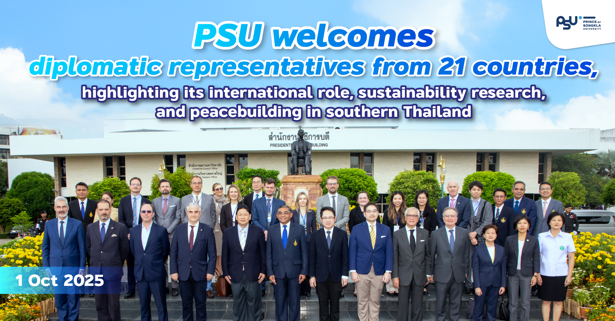 PSU welcomes diplomatic representatives from 21 countries, highlighting its international role, sustainability research, and peacebuilding in southern Thailand